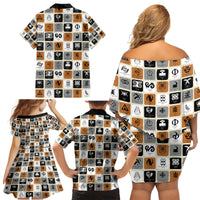 Adinkra Symbols Fashion Family Matching Off Shoulder Short Dress and Hawaiian Shirt - Wonder Print Shop