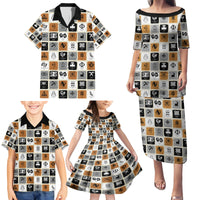 Adinkra Symbols Fashion Family Matching Puletasi Dress and Hawaiian Shirt - Wonder Print Shop