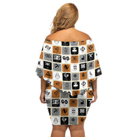 Adinkra Symbols Fashion Off Shoulder Short Dress - Wonder Print Shop