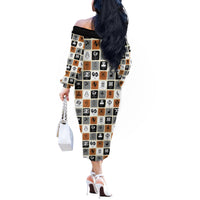 Adinkra Symbols Fashion Off The Shoulder Long Sleeve Dress - Wonder Print Shop