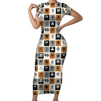 Adinkra Symbols Fashion Short Sleeve Bodycon Dress - Wonder Print Shop