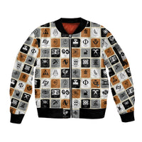Adinkra Symbols Fashion Sleeve Zip Bomber Jacket - Wonder Print Shop