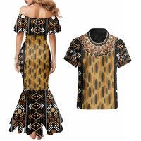 Printed Mud Cloth and Adinkra Symbol Couples Matching Mermaid Dress and Hawaiian Shirt - Wonder Print Shop