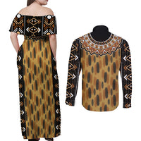 Printed Mud Cloth and Adinkra Symbol Couples Matching Off Shoulder Maxi Dress and Long Sleeve Button Shirts - Wonder Print Shop