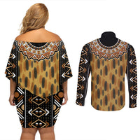 Printed Mud Cloth and Adinkra Symbol Couples Matching Off Shoulder Short Dress and Long Sleeve Button Shirts - Wonder Print Shop