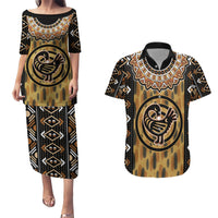 Printed Mud Cloth and Adinkra Symbol Couples Matching Puletasi Dress and Hawaiian Shirt - Wonder Print Shop