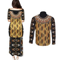 Printed Mud Cloth and Adinkra Symbol Couples Matching Puletasi Dress and Long Sleeve Button Shirts - Wonder Print Shop