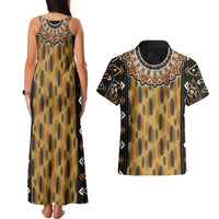 Printed Mud Cloth and Adinkra Symbol Couples Matching Tank Maxi Dress and Hawaiian Shirt - Wonder Print Shop