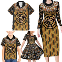 Printed Mud Cloth and Adinkra Symbol Family Matching Long Sleeve Bodycon Dress and Hawaiian Shirt - Wonder Print Shop