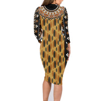 Printed Mud Cloth and Adinkra Symbol Family Matching Long Sleeve Bodycon Dress and Hawaiian Shirt - Wonder Print Shop