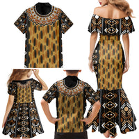 Printed Mud Cloth and Adinkra Symbol Family Matching Mermaid Dress and Hawaiian Shirt - Wonder Print Shop