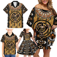 Printed Mud Cloth and Adinkra Symbol Family Matching Off Shoulder Short Dress and Hawaiian Shirt - Wonder Print Shop