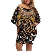Printed Mud Cloth and Adinkra Symbol Family Matching Off Shoulder Short Dress and Hawaiian Shirt - Wonder Print Shop
