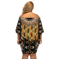 Printed Mud Cloth and Adinkra Symbol Family Matching Off Shoulder Short Dress and Hawaiian Shirt - Wonder Print Shop