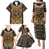 Printed Mud Cloth and Adinkra Symbol Family Matching Puletasi Dress and Hawaiian Shirt - Wonder Print Shop