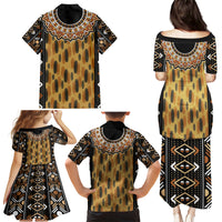 Printed Mud Cloth and Adinkra Symbol Family Matching Puletasi Dress and Hawaiian Shirt - Wonder Print Shop