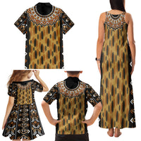 Printed Mud Cloth and Adinkra Symbol Family Matching Tank Maxi Dress and Hawaiian Shirt - Wonder Print Shop