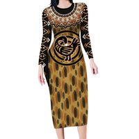Printed Mud Cloth and Adinkra Symbol Long Sleeve Bodycon Dress - Wonder Print Shop