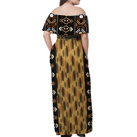 Printed Mud Cloth and Adinkra Symbol Off Shoulder Maxi Dress - Wonder Print Shop