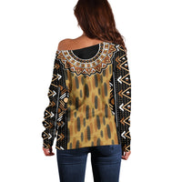 Printed Mud Cloth and Adinkra Symbol Off Shoulder Sweater - Wonder Print Shop