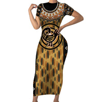 Printed Mud Cloth and Adinkra Symbol Short Sleeve Bodycon Dress - Wonder Print Shop