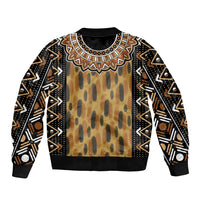 Printed Mud Cloth and Adinkra Symbol Sleeve Zip Bomber Jacket - Wonder Print Shop