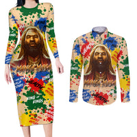 King Of Kings Mansa Musa Couples Matching Long Sleeve Bodycon Dress and Long Sleeve Button Shirts - Wonder Print Shop