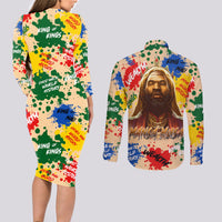 King Of Kings Mansa Musa Couples Matching Long Sleeve Bodycon Dress and Long Sleeve Button Shirts - Wonder Print Shop