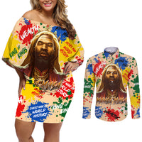King Of Kings Mansa Musa Couples Matching Off Shoulder Short Dress and Long Sleeve Button Shirts - Wonder Print Shop