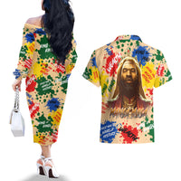 King Of Kings Mansa Musa Couples Matching Off The Shoulder Long Sleeve Dress and Hawaiian Shirt - Wonder Print Shop