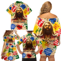 King Of Kings Mansa Musa Family Matching Off Shoulder Short Dress and Hawaiian Shirt - Wonder Print Shop