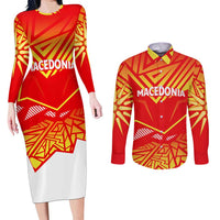 Forever Macedonia Couples Matching Long Sleeve Bodycon Dress and Long Sleeve Button Shirt Macedonian Flag 1992 - Wonder Print Shop