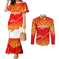 Forever Macedonia Couples Matching Mermaid Dress and Long Sleeve Button Shirt Macedonian Flag 1992
