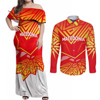 Forever Macedonia Couples Matching Off Shoulder Maxi Dress and Long Sleeve Button Shirt Macedonian Flag 1992 - Wonder Print Shop
