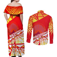 Forever Macedonia Couples Matching Off Shoulder Maxi Dress and Long Sleeve Button Shirt Macedonian Flag 1992 - Wonder Print Shop