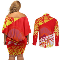 Forever Macedonia Couples Matching Off Shoulder Short Dress and Long Sleeve Button Shirt Macedonian Flag 1992 - Wonder Print Shop