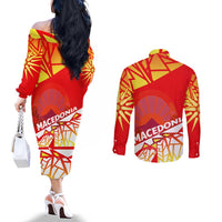 Forever Macedonia Couples Matching Off The Shoulder Long Sleeve Dress and Long Sleeve Button Shirt Macedonian Flag 1992