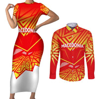 Forever Macedonia Couples Matching Short Sleeve Bodycon Dress and Long Sleeve Button Shirt Macedonian Flag 1992 - Wonder Print Shop