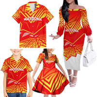 Forever Macedonia Family Matching Off The Shoulder Long Sleeve Dress and Hawaiian Shirt Macedonian Flag 1992 - Wonder Print Shop