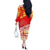 Forever Macedonia Off The Shoulder Long Sleeve Dress Macedonian Flag 1992 - Wonder Print Shop