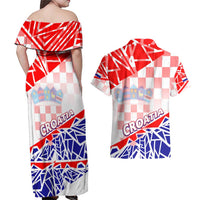 Forever Croatia Couples Matching Off Shoulder Maxi Dress and Hawaiian Shirt Hrvatska Trobojnica Checkerboard - Wonder Print Shop