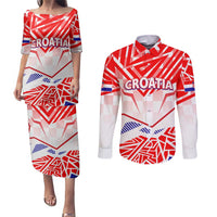 Forever Croatia Couples Matching Puletasi and Long Sleeve Button Shirt Hrvatska Trobojnica Checkerboard - Wonder Print Shop