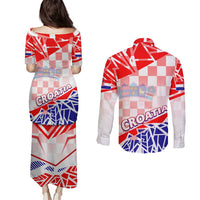 Forever Croatia Couples Matching Puletasi and Long Sleeve Button Shirt Hrvatska Trobojnica Checkerboard - Wonder Print Shop