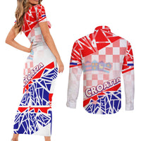 Forever Croatia Couples Matching Short Sleeve Bodycon Dress and Long Sleeve Button Shirt Hrvatska Trobojnica Checkerboard - Wonder Print Shop