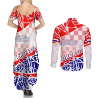Forever Croatia Couples Matching Summer Maxi Dress and Long Sleeve Button Shirt Hrvatska Trobojnica Checkerboard - Wonder Print Shop