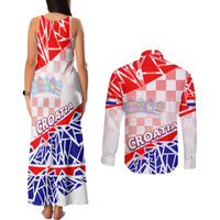 Forever Croatia Couples Matching Tank Maxi Dress and Long Sleeve Button Shirt Hrvatska Trobojnica Checkerboard - Wonder Print Shop