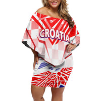 Forever Croatia Off Shoulder Short Dress Hrvatska Trobojnica Checkerboard - Wonder Print Shop
