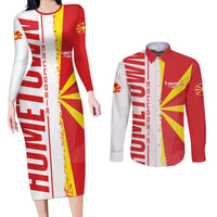 Hometown Macedonia Couples Matching Long Sleeve Bodycon Dress and Long Sleeve Button Shirt Flag and Map - Wonder Print Shop