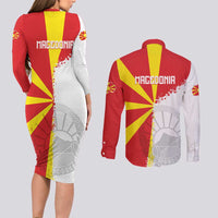 Hometown Macedonia Couples Matching Long Sleeve Bodycon Dress and Long Sleeve Button Shirt Flag and Map - Wonder Print Shop