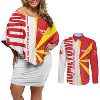 Hometown Macedonia Couples Matching Off Shoulder Short Dress and Long Sleeve Button Shirt Flag and Map - Wonder Print Shop